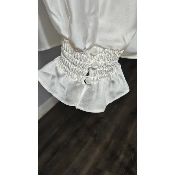 Anne Klein Printed Ruffle-Neck Long-Sleeve Satin Top Size XXL - Picture 6 of 10